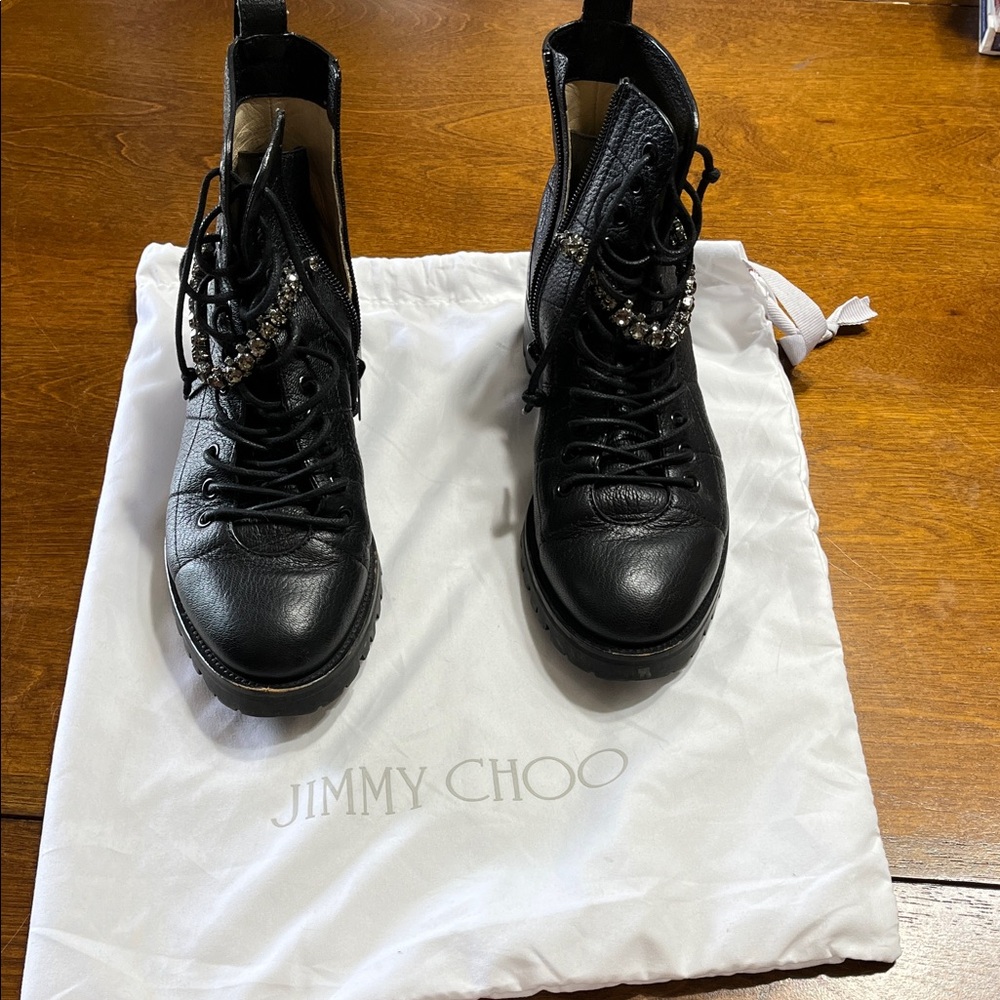 Jimmy Choo Black Leather Moto Boots with Studs